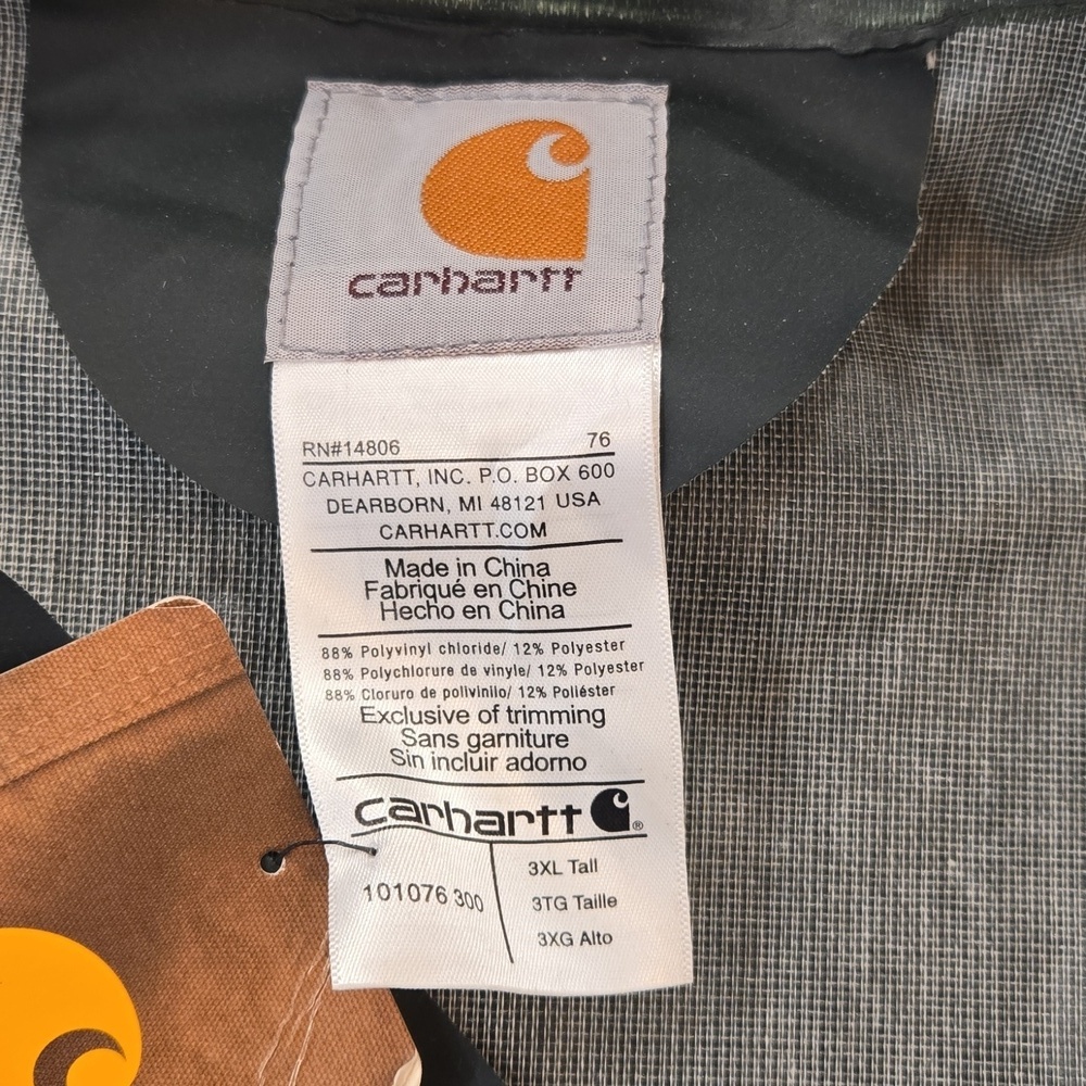NWT Carhartt Hooded Waterproof Lightweight Rain Coat Mens 3XL Tall Olive Green - Picture 10 of 13
